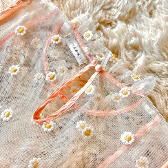 ✨Last Chance💋🌸🌼DÔEN ‘Orelia’ Daisy Embroidered Tiered Tulle Dress S✨ - Picture 6 of 15